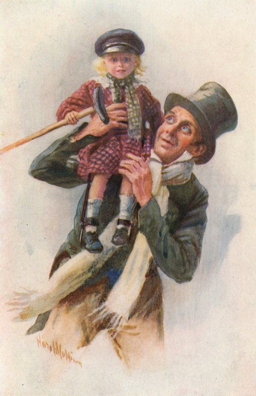 Ilustração para um conto de Natal de Charles Dickens (cor litho) de Harold Copping