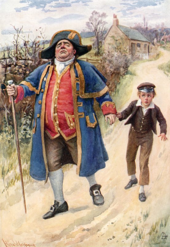 Mr. Bumble e Oliver Twist (cor litho) de Harold Copping