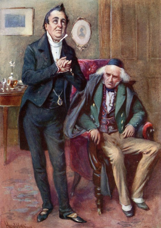 Mr. Pecksniff e Old Martin Chuzzlewit (cor litho) de Harold Copping