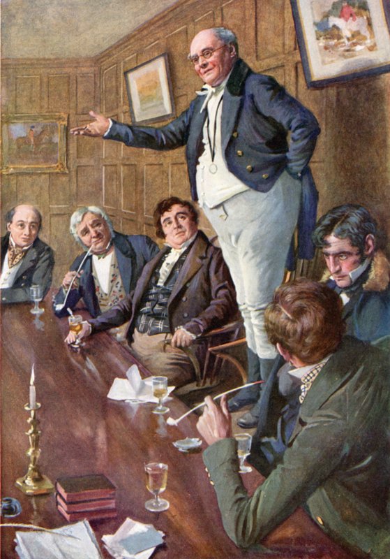 O Sr. Pickwick dirige-se ao Clube (cor litho) de Harold Copping