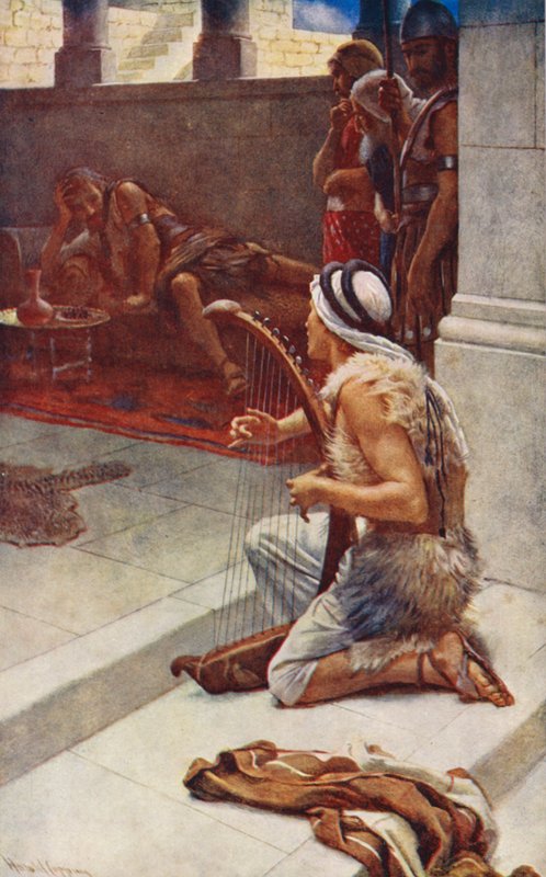 Antigo Testamento: David, o músico (litografia a cores) de Harold Copping