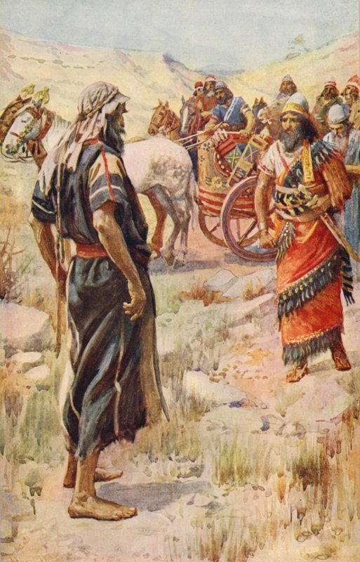 Antigo Testamento: Elias e Acabe (litografia a cores) de Harold Copping