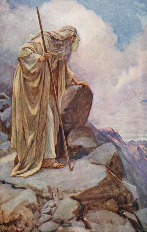 Antigo Testamento: Moisés no Monte Pisgah (litografia a cores) de Harold Copping