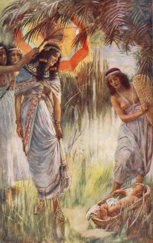 Antigo Testamento: O achamento de Moisés (litografia a cores) de Harold Copping