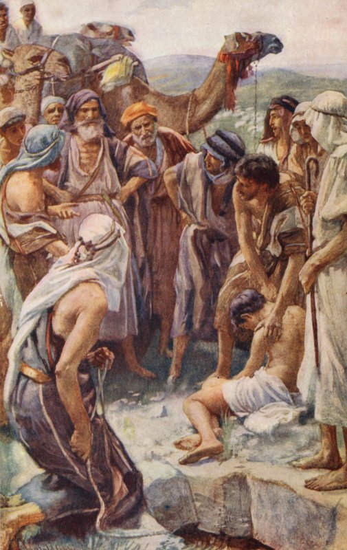 Antigo Testamento: A Venda de José (litografia a cores) de Harold Copping