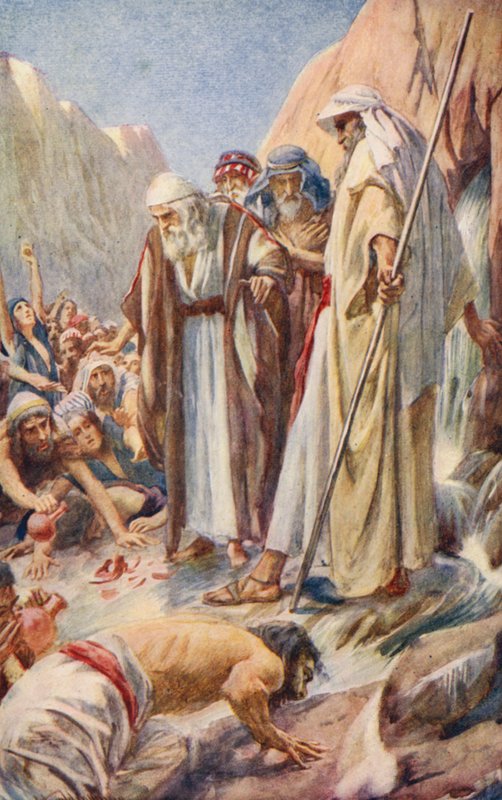 Antigo Testamento: Água da Rocha (litografia a cores) de Harold Copping