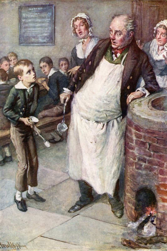 Oliver pede mais (cor litho) de Harold Copping