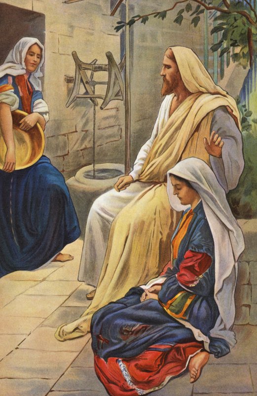 A casa de Marta e Maria (litografia a cores) de Harold Copping