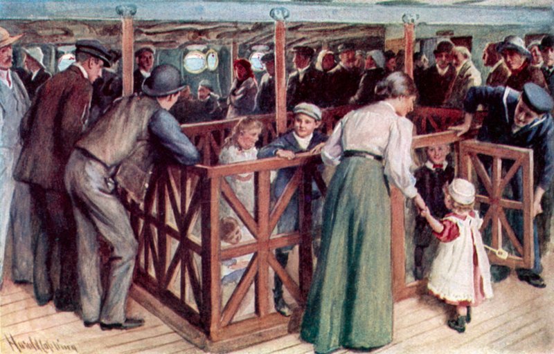 A areia das crianças entre os conveses da SS Empress of Britain de Harold Copping