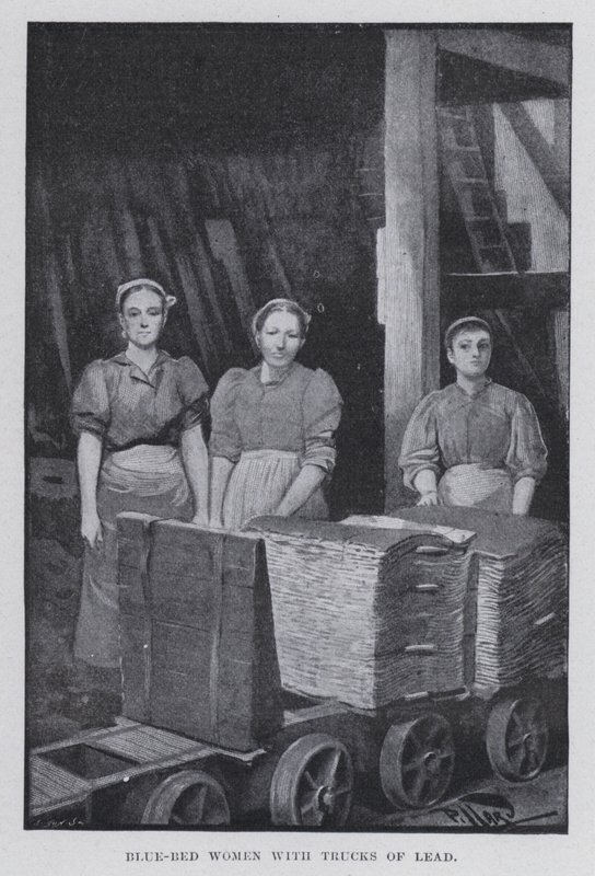 Mulheres de cama azul com camiões de chumbo (foto a p/b) de Harold Hume Piffard