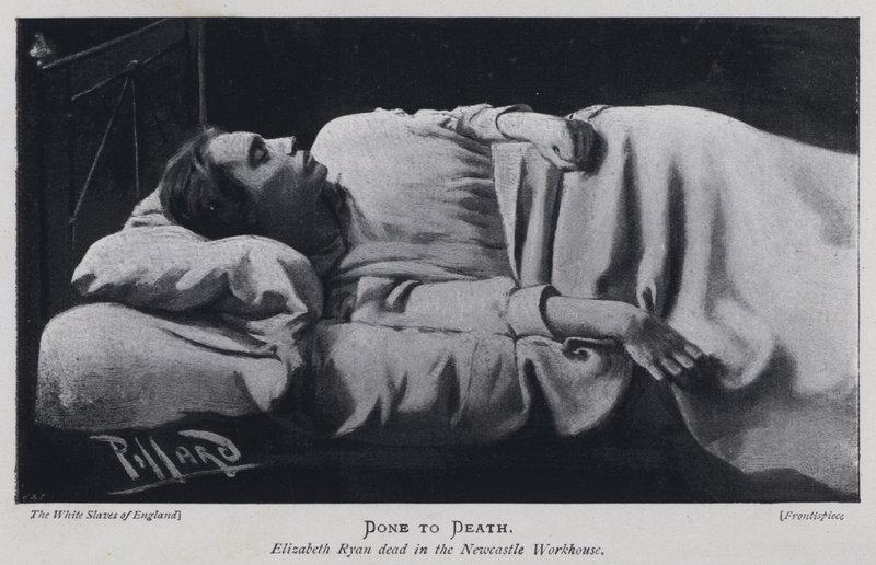 Feito à Morte, Elizabeth Ryan morta no Newcastle Workhouse (foto a p/b) de Harold Hume Piffard