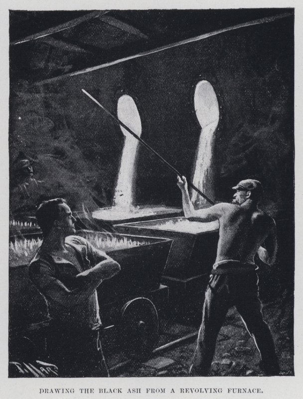Desenho da cinza preta de um forno rotativo (foto a p/b) de Harold Hume Piffard