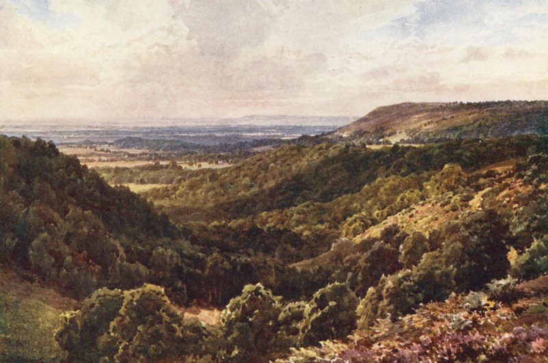 Das colinas acima de Peaslake, perto de Gomshall (litografia a cores) de Harold Sutton Palmer