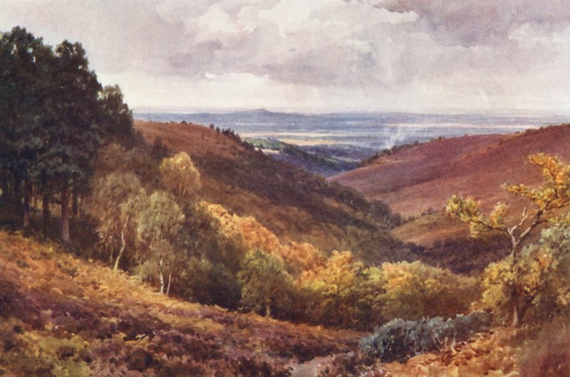 Hindhead, The Punchbowl, olhando para norte (litografia a cores) de Harold Sutton Palmer