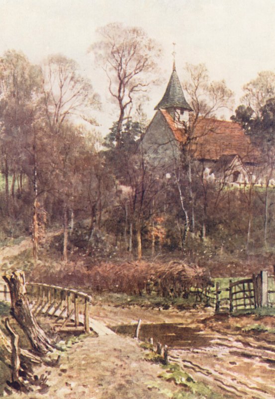 Igreja de Pyrford, perto de Woking (litografia a cores) de Harold Sutton Palmer