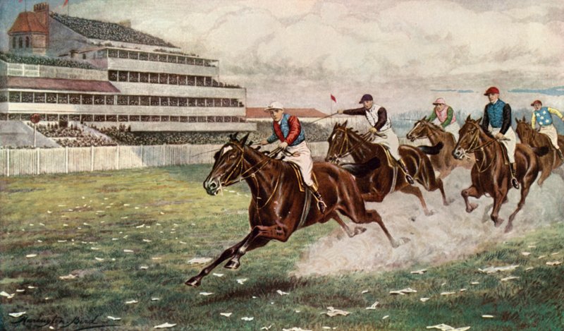 Isinglass Winning the Derby (cor litho) de Harrington Bird