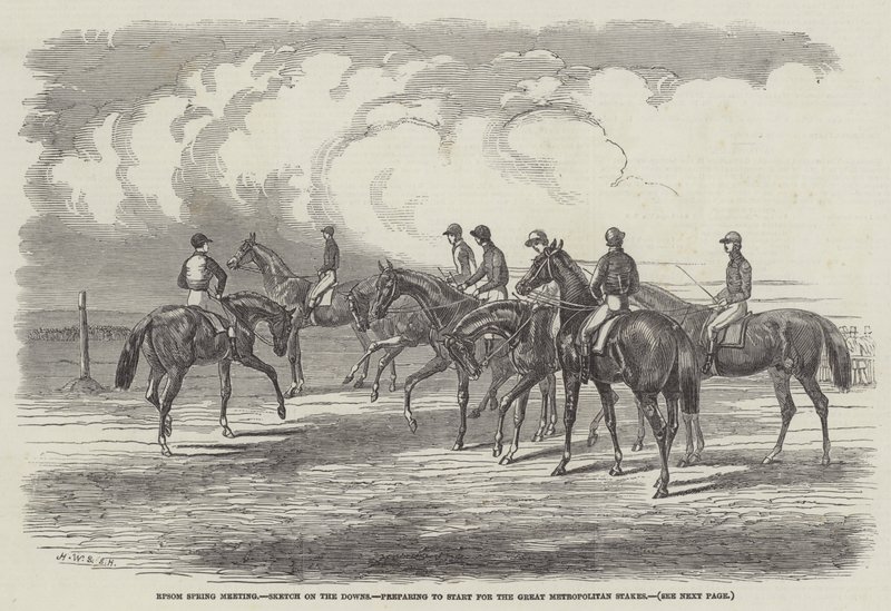 Epsom Spring Meeting, Sketch nos Downs, preparando-se para começar as Grandes Estacas Metropolitanas de Harrison William Weir