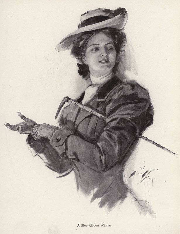 Cavaleira vencedora da fita azul (litho) de Harrison Fisher