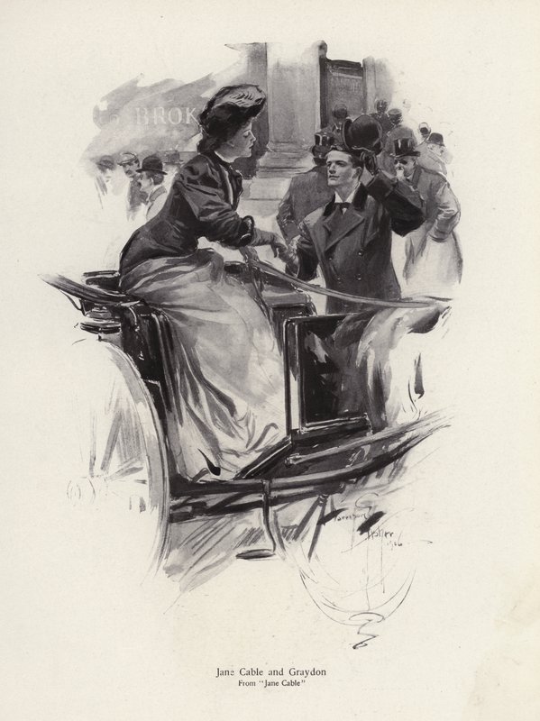 As personagens Jane Cable e Graydon do romance Jane Cable, de George Barr McCutcheon (litho) de Harrison Fisher