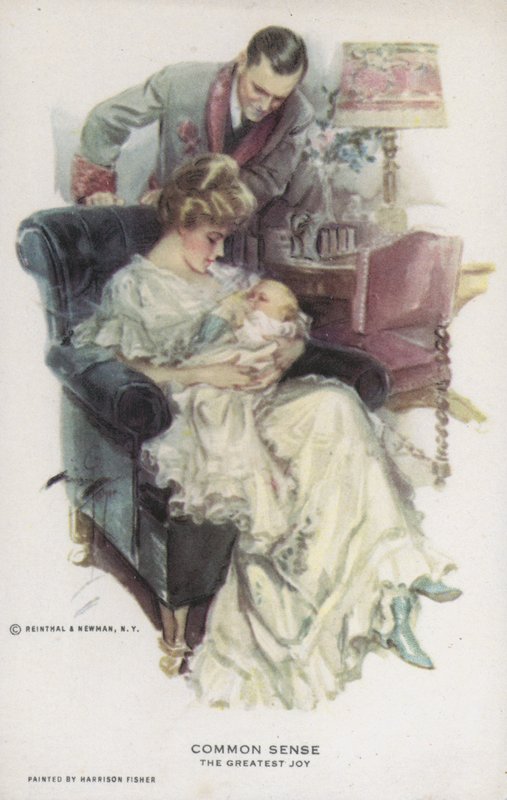 Senso comum - a maior alegria: casal com o bebê de Harrison Fisher