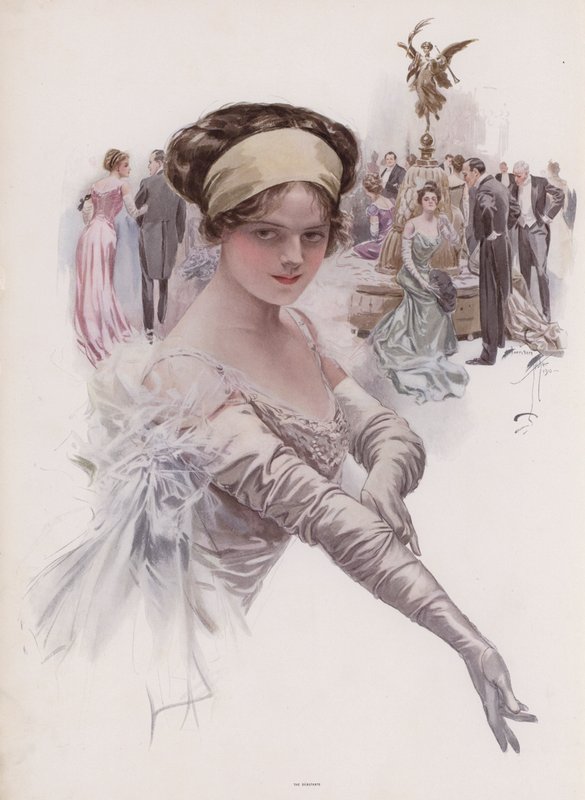 Debutante a um baile (cor litho) de Harrison Fisher