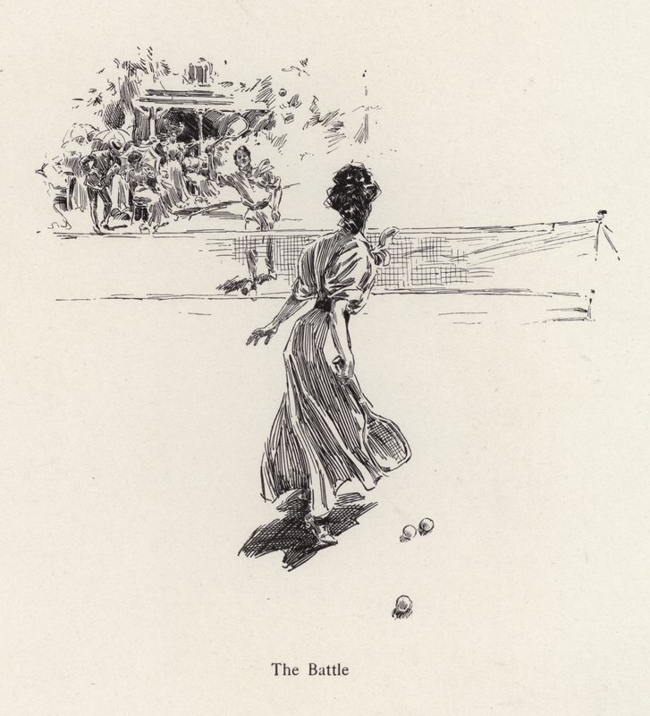 Homem e mulher jogando tênis (litho) de Harrison Fisher