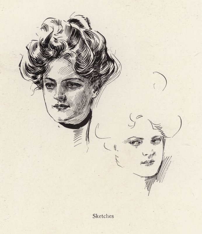 Esboços de caneta de uma jovem mulher (litho) de Harrison Fisher