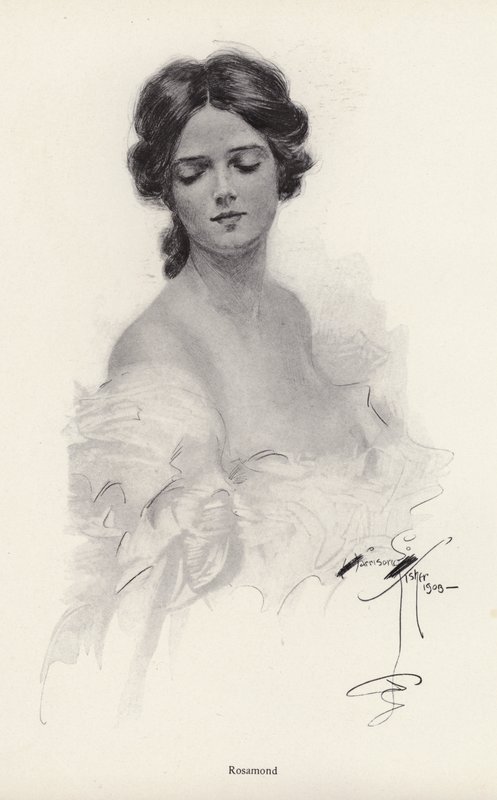 Retrato de uma mulher chamada Rosamond (litho) de Harrison Fisher
