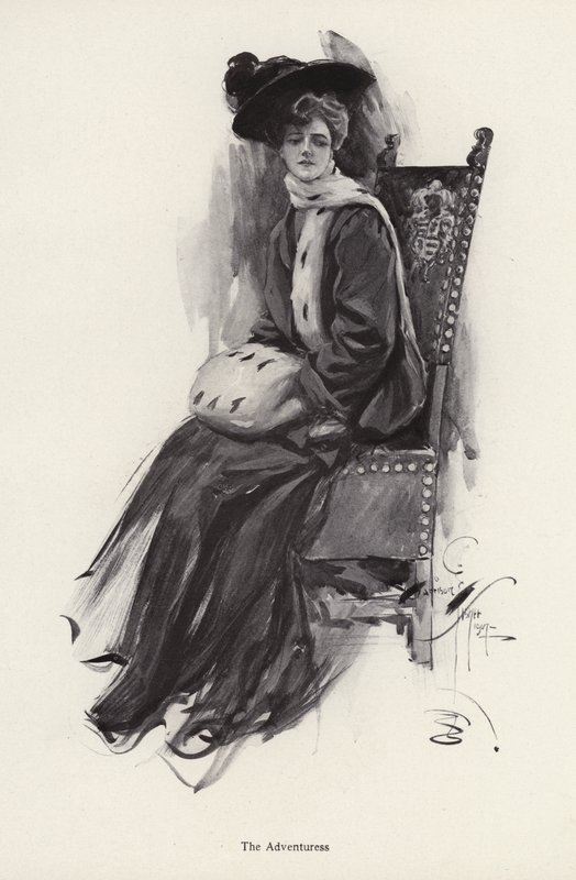 Retrato de uma mulher vestindo roupas de inverno (litho) de Harrison Fisher