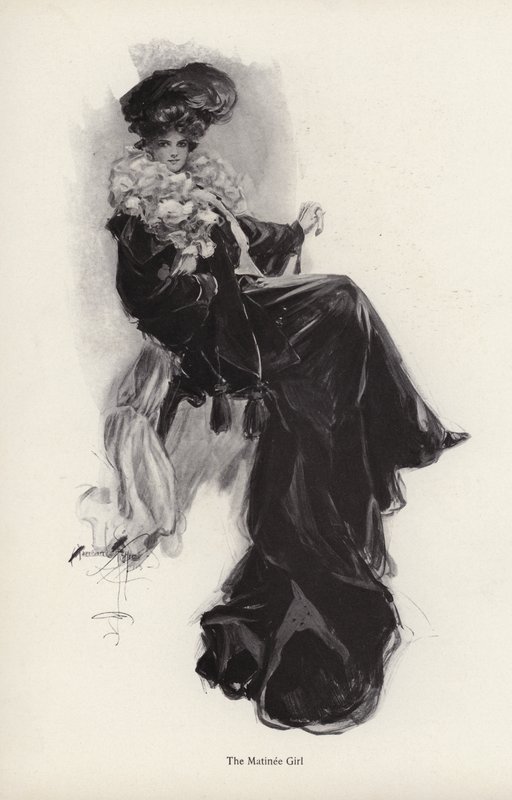 Retrato de uma jovem de casaco comprido e bata (litho) de Harrison Fisher