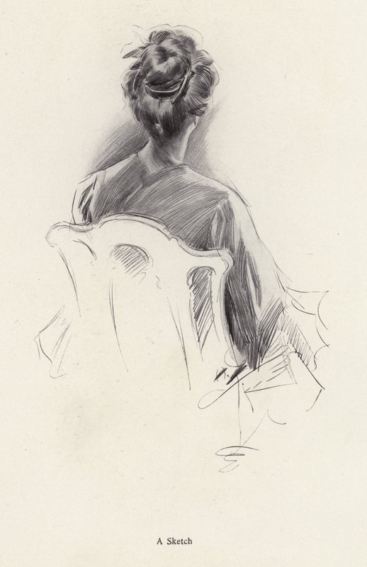 Retrato de uma mulher na vista traseira (litho) de Harrison Fisher