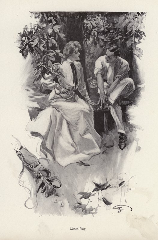 Casal romântico a fazer uma pausa no seu jogo de golfe (litho) de Harrison Fisher
