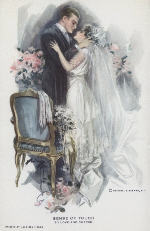 Senso de toque - para amar e estima: casal recém-casado beijando de Harrison Fisher