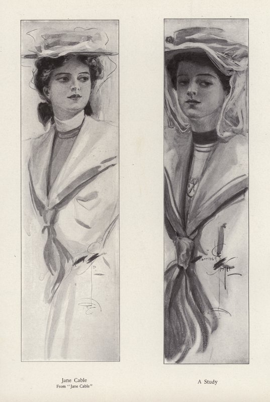 A personagem Jane Cable do romance Jane Cable, de George Barr McCutcheon (litho) de Harrison Fisher