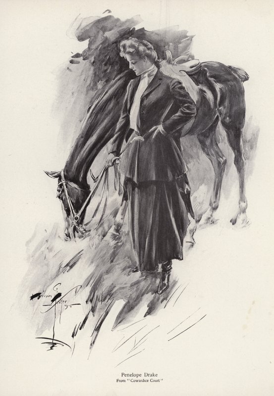 A personagem Penelope Drake do romance Cowardice Court, de George Barr McCutcheon (litho) de Harrison Fisher