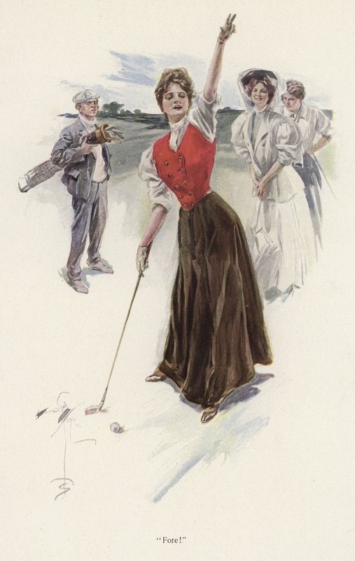 Mulher golfista no campo (cor litho) de Harrison Fisher