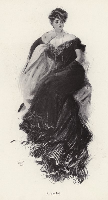 Mulher com um vestido de noite num baile (litho) de Harrison Fisher