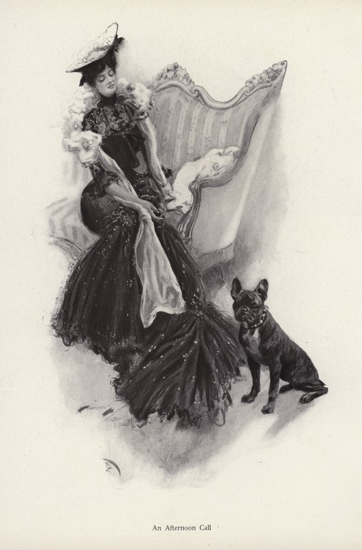 Mulher a fazer uma chamada social à tarde (litho) de Harrison Fisher