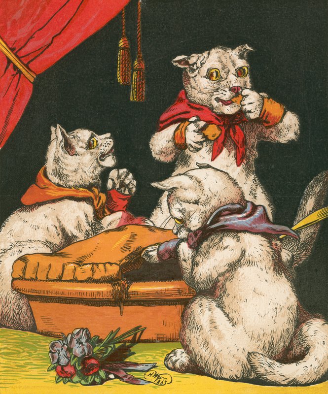 Gatinhos impertinentes comendo torta em suas luvas de Harrison William Weir