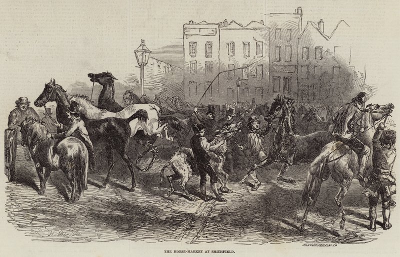 O mercado de cavalos em Smithfield de Harrison William Weir