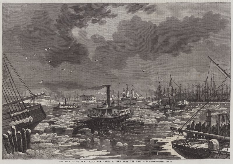 Rompimento do gelo em Nova York, uma vista do East River de Harry Fenn