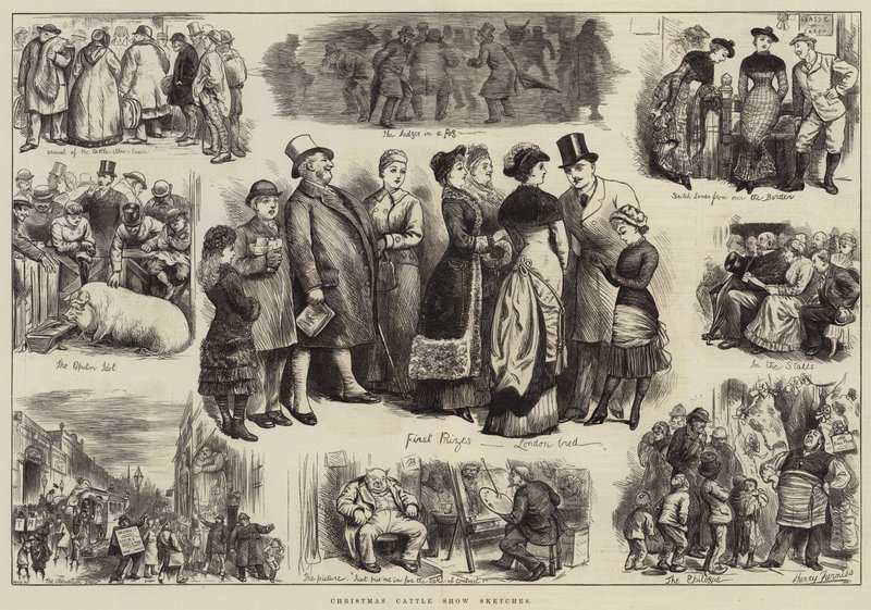 Esboços da mostra de gado do Natal de Harry Furniss