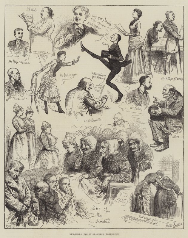 Véspera de Ano Novo no Workhouse de St Giles de Harry Furniss