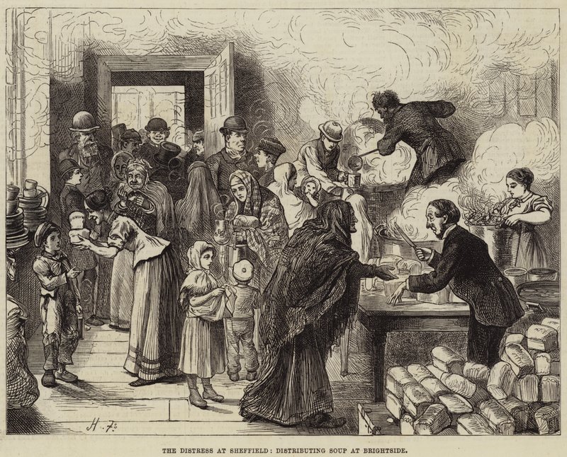 The Distress at Sheffield, distribuindo sopa no Brightside de Harry Furniss