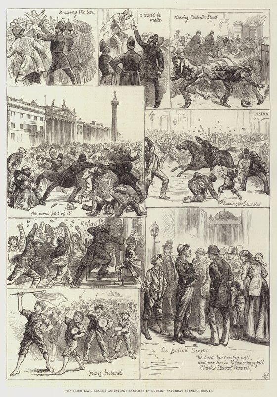 Agitação da Liga Irlandesa Irlandesa, Sketches in Dublin, Saturday Evening, 15 October de Harry Furniss