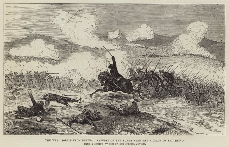 A Guerra, Sortie de Plevna, Repulsa dos Turcos perto da Vila de Radishevo de Harry Furniss