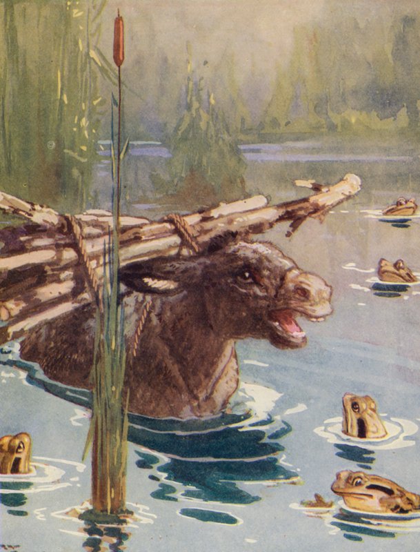 Fábulas de Esopo: O asno e as rãs (litografia a cores) de Harry (1878 1950) Rountree