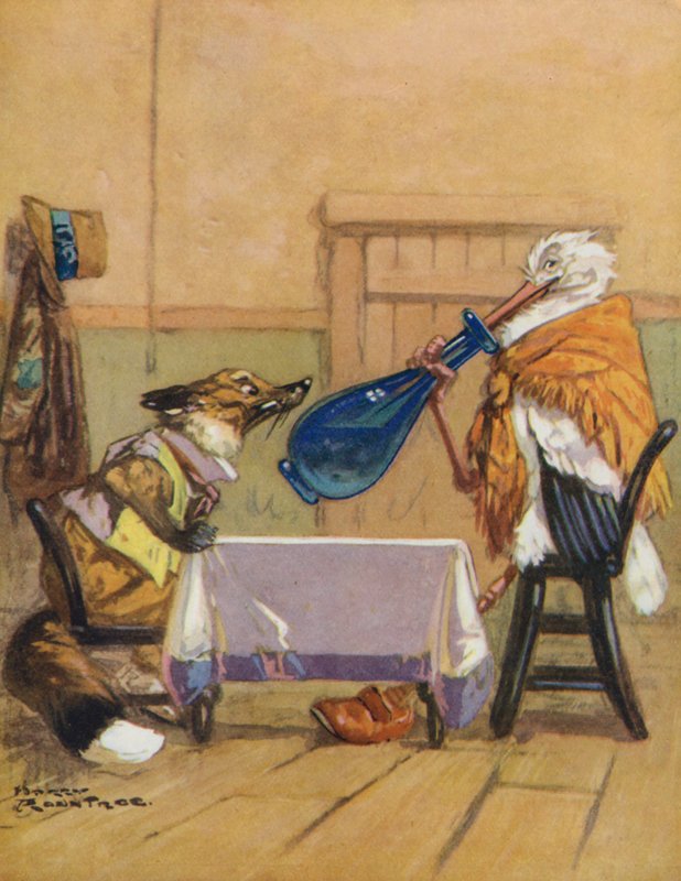 Fábulas de Esopo: A Raposa e a Cegonha (litografia a cores) de Harry (1878 1950) Rountree