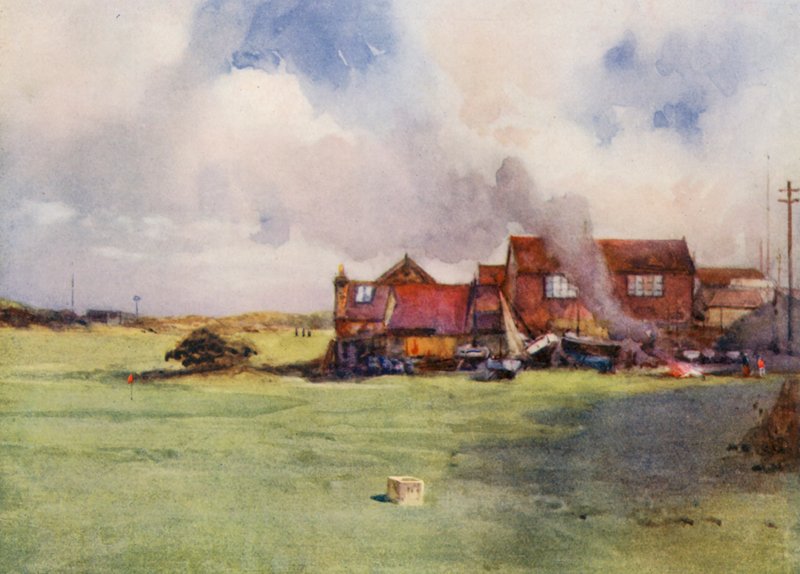 Campos de golfe: Bembridge, um loop do "berço do gato" (litografia a cores) de Harry (1878 1950) Rountree