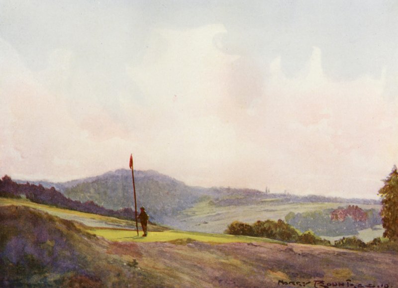 Campos de golfe: Forest Row, o décimo quinto green (litografia a cores) de Harry (1878 1950) Rountree